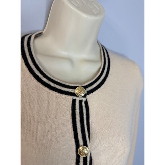 J. Crew Cashmere Sweater Lady Jacket Cardigan with Contrast Trim Sz M Cream - Picture 6 of 16